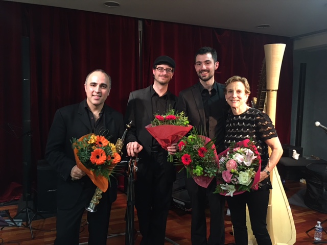 L-R: Sylvain del Campo (soprano sax), Alex Trampas (bass), Clément Cliquet (drums), Felice Pomeranz