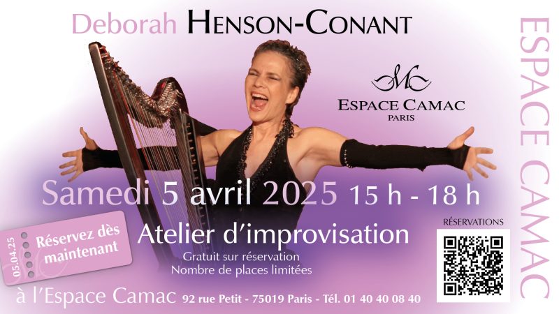 5 April: Workshop and introduction to jazz improvisation on the harp with Deborah Henson-Consant at the Espace Camac