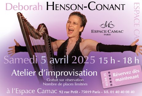 5 April: Workshop and introduction to jazz improvisation on the harp with Deborah Henson-Consant at the Espace Camac